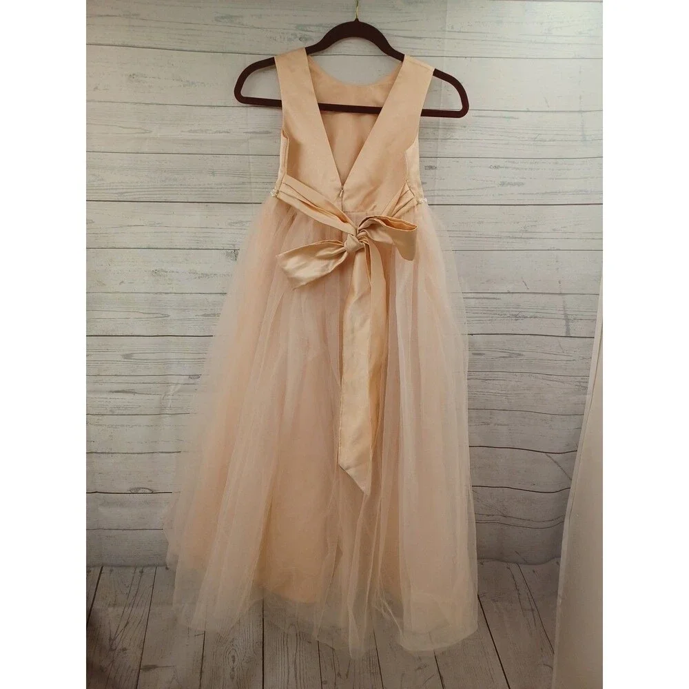 Lavetir Champagne Girl  Formal Dress Size 10 Tulle Faux Pearl Sleeveless